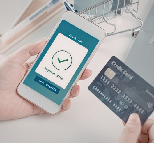 Customer completing a mobile payment with a credit card.